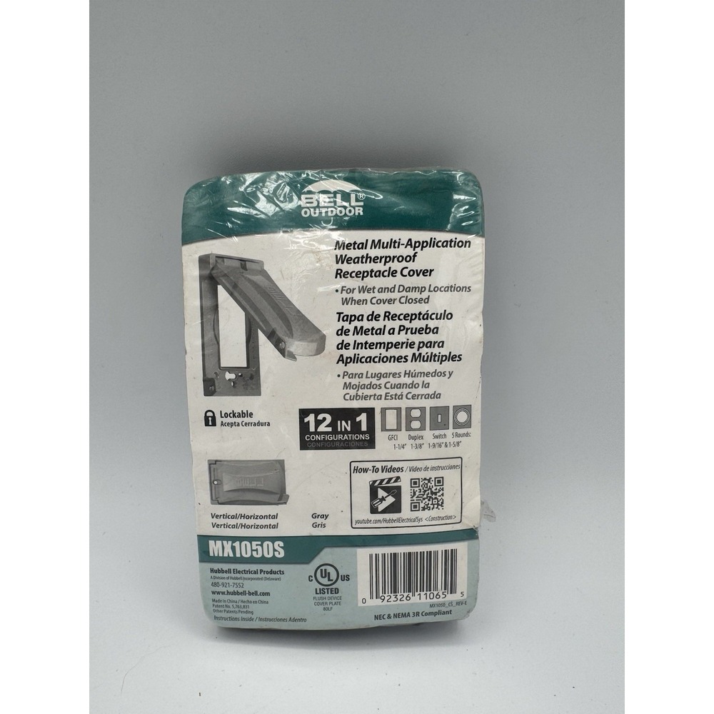Hubbell Bell‎ MX1050S Weatherproof Flip Cover Single Gang Outdoor UL Gray